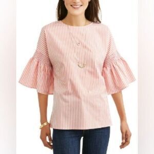 Como Blu Smocked Bell Sleeve Top in Coral Stripes Size Medium
